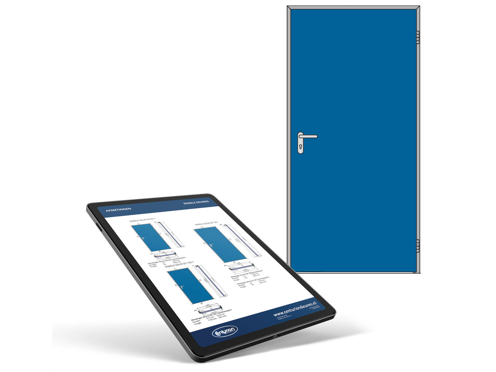 tablet en dubbele deur - website - 800 x 600 pixels Dubbele brandvertragende deuren, Centurion Garagedeuren, Hoogwaardige stalen deuren, Brandwerende veiligheid, Gemoedsrust en expertise